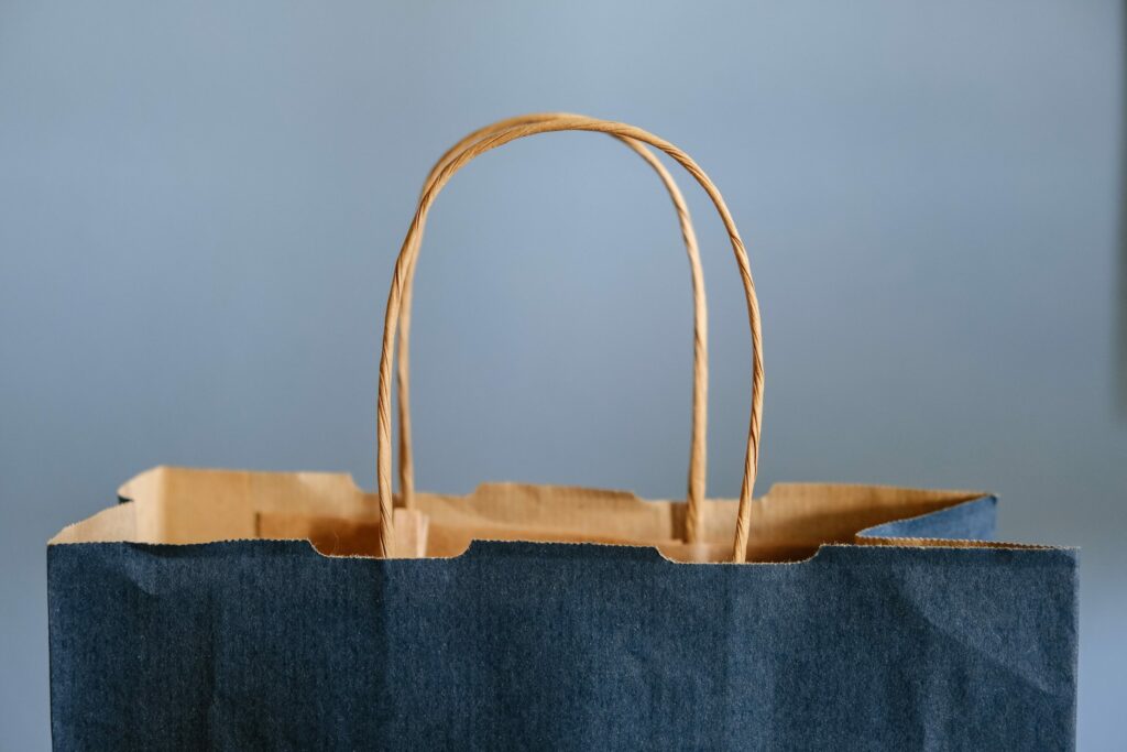 close up of paper handled bag